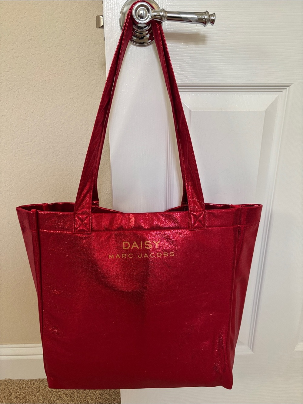 Marc Jacobs Red Daisy Tote with Gold Logo